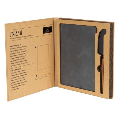 UMAMI, set kamena ploča i nož za sir sa drvenom drškom, 2/1, braon