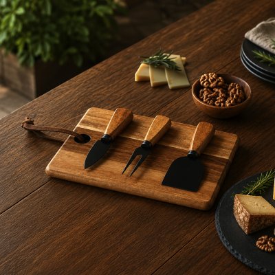 ANTIPASTI, set drvena daska i pribor za sir sa drvenom drškom, 4/1, braon