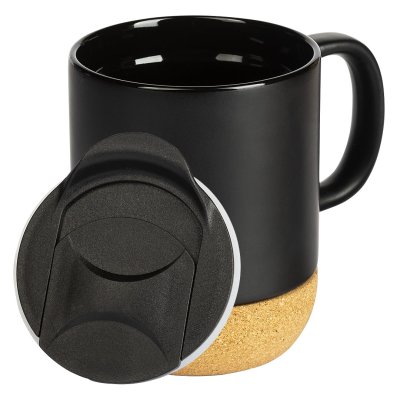 CORTADO, keramička šolja sa dnom od plute, 400 ml, crna