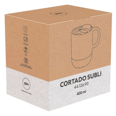 CORTADO SUBLI, keramička šolja za sublimaciju sa dnom od plute, 400 ml, bela