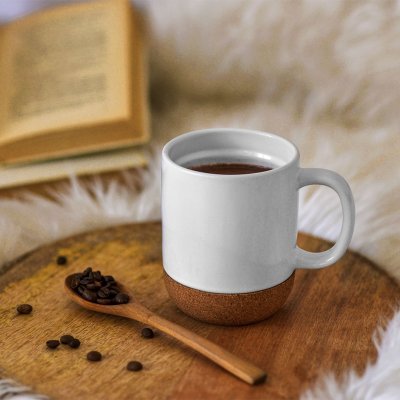 CORTADO SUBLI, keramička šolja za sublimaciju sa dnom od plute, 400 ml, bela