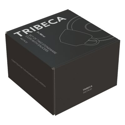 TRIBECA, set od dve keramičke šolje za cappuccino sa tacnama, 2 x 180 ml, crni