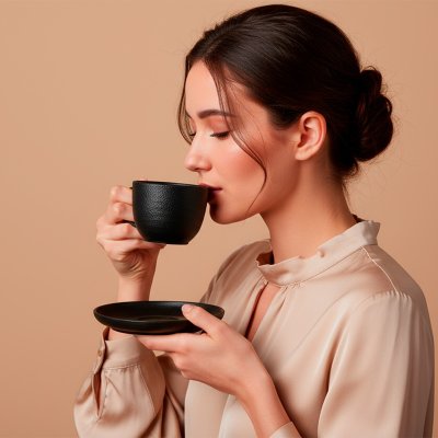 TRIBECA, set od dve keramičke šolje za cappuccino sa tacnama, 2 x 180 ml, crni