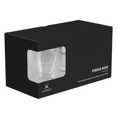 PIGNA MINI, set od dve staklene šolje sa tacnama za espresso sa dvostrukim zidom, 2 x 100 ml, transparentni