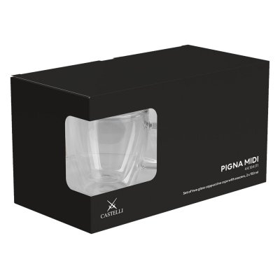 PIGNA MIDI, set od dve staklene šolje sa tacnama za cappuccino sa dvostrukim zidom, 2 x 150 ml, transparentni