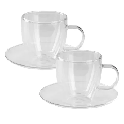 Set od dve staklene šolje sa tacnama za cappuccino sa dvostrukim zidom, 2 x 150 ml PIGNA MIDI