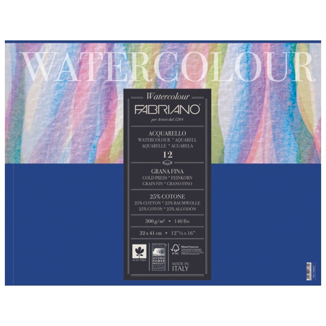 Papir Watercolour 50x70cm 300g (cold pressed/grana fina) Fabriano 63000235