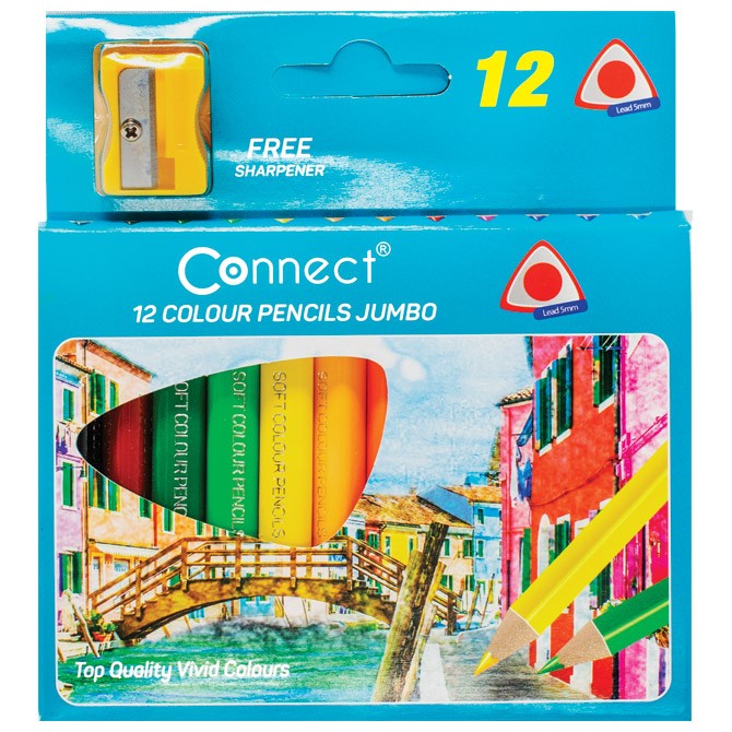 Boje drvene kratke 12boja Jumbo trouglaste+rezač Connect 60646 blister
