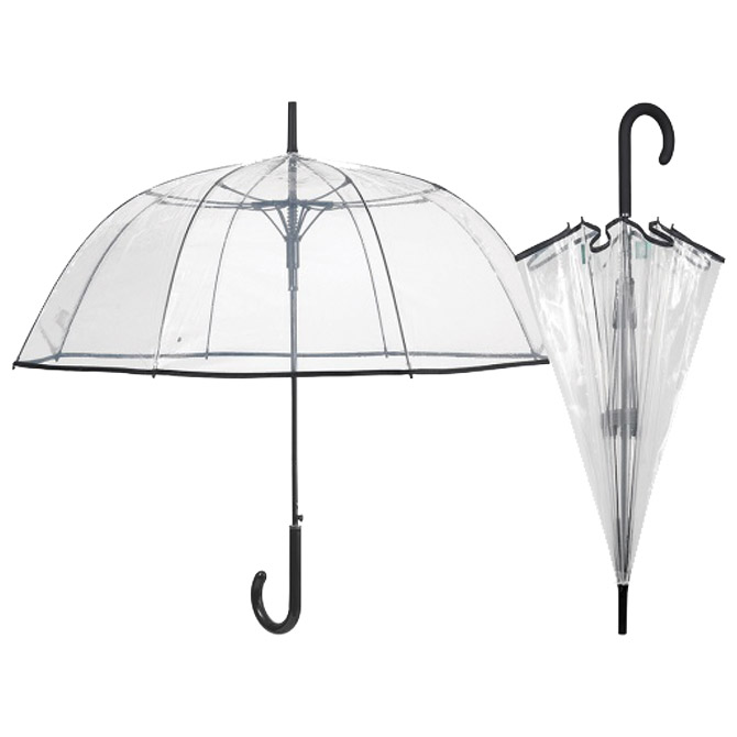 Kišobran automatik s plastičnom ručkom Poe Time Perletti 26387 providan, crni rub, mat ručka